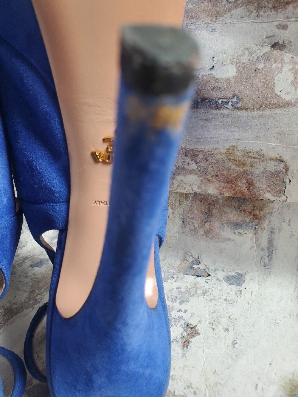 PRADA Cobalt Blue Suede Platform Peep-Toe Slingback Heels Size 40 - Picture 9 of 16